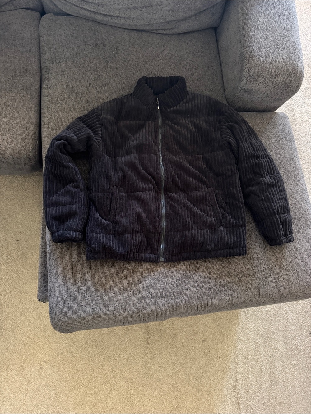 SHEIN Black Ribbed Teddy Jacket with Full Zip
